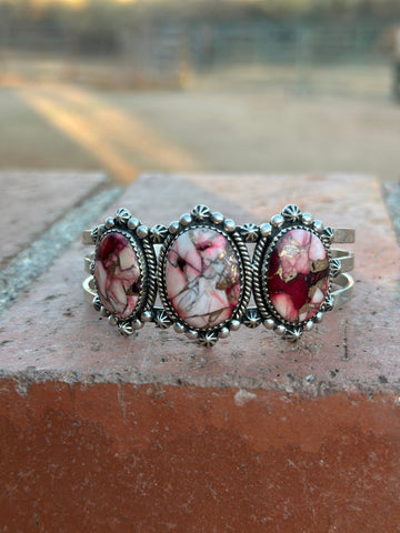 Handmade Sterling Silver & Dahlia Rose Cuff Bracelet