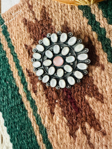 Navajo Mother of Pearl & Sterling Silver Cluster Brooch by Jacqueline Silver