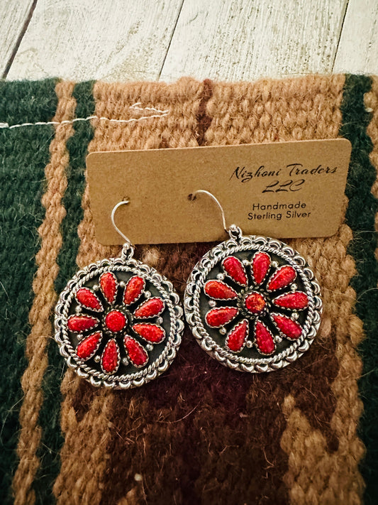 Handmade Red Opal & Sterling Silver Cluster Dangle Earrings