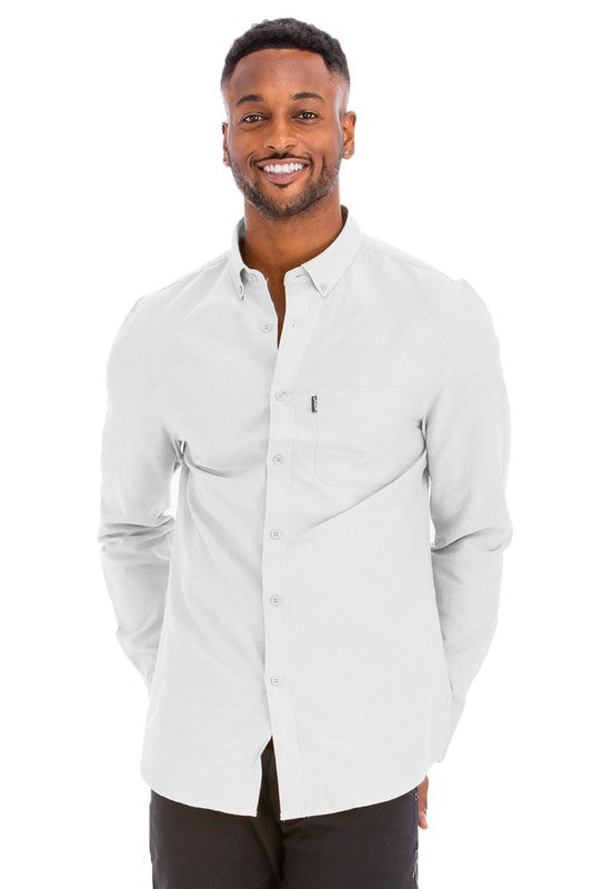 Mens Solid Long Sleeve Button Down