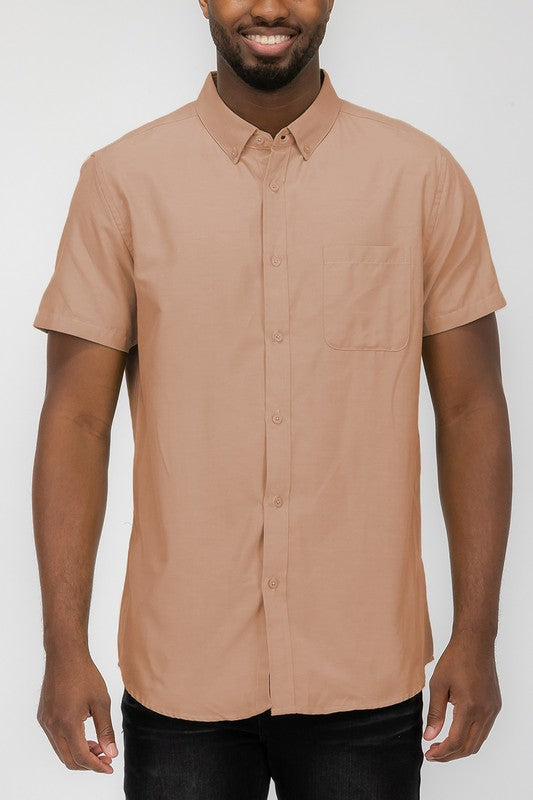 MENS PASTEL COLOR SHORT SLEEVE BUTTON DOWN