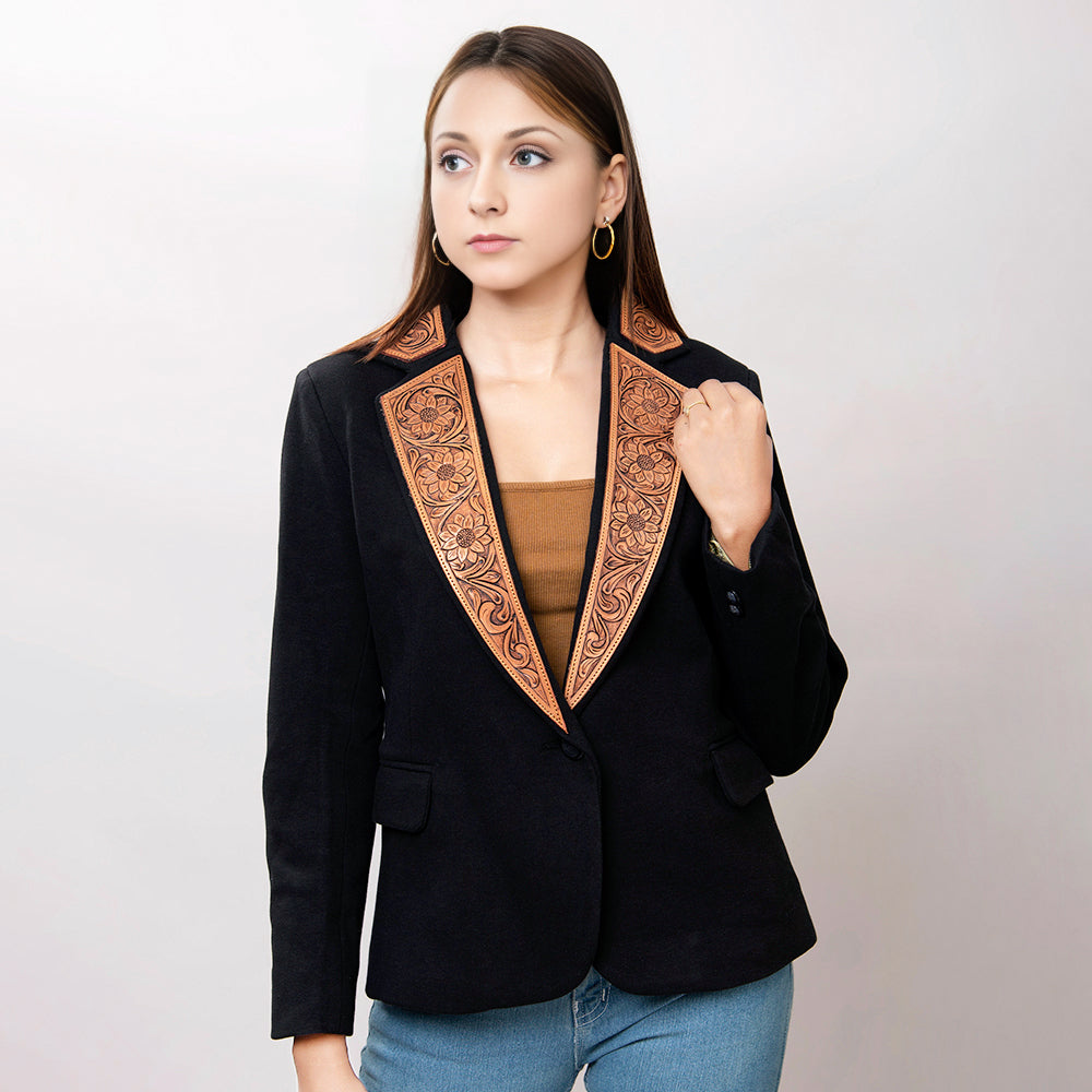 ADBZ013 Genuine leather Hand tooled hand carved Women Blazer dress jacket ladies Girl