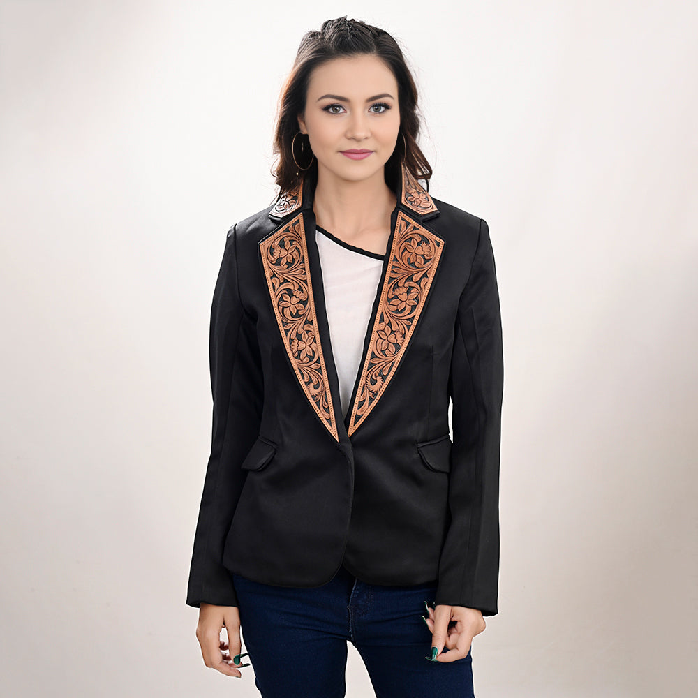 ADBZ707 Genuine leather Hand tooled hand carved Women Blazer dress jacket ladies Girl