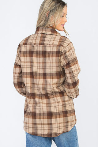 Womens Long Sleeve Checkered Boyfriend Flannel