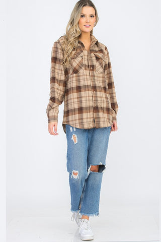 Womens Long Sleeve Checkered Boyfriend Flannel