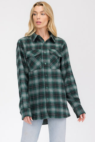 Womens Long Sleeve Checkered Boyfriend Flannel