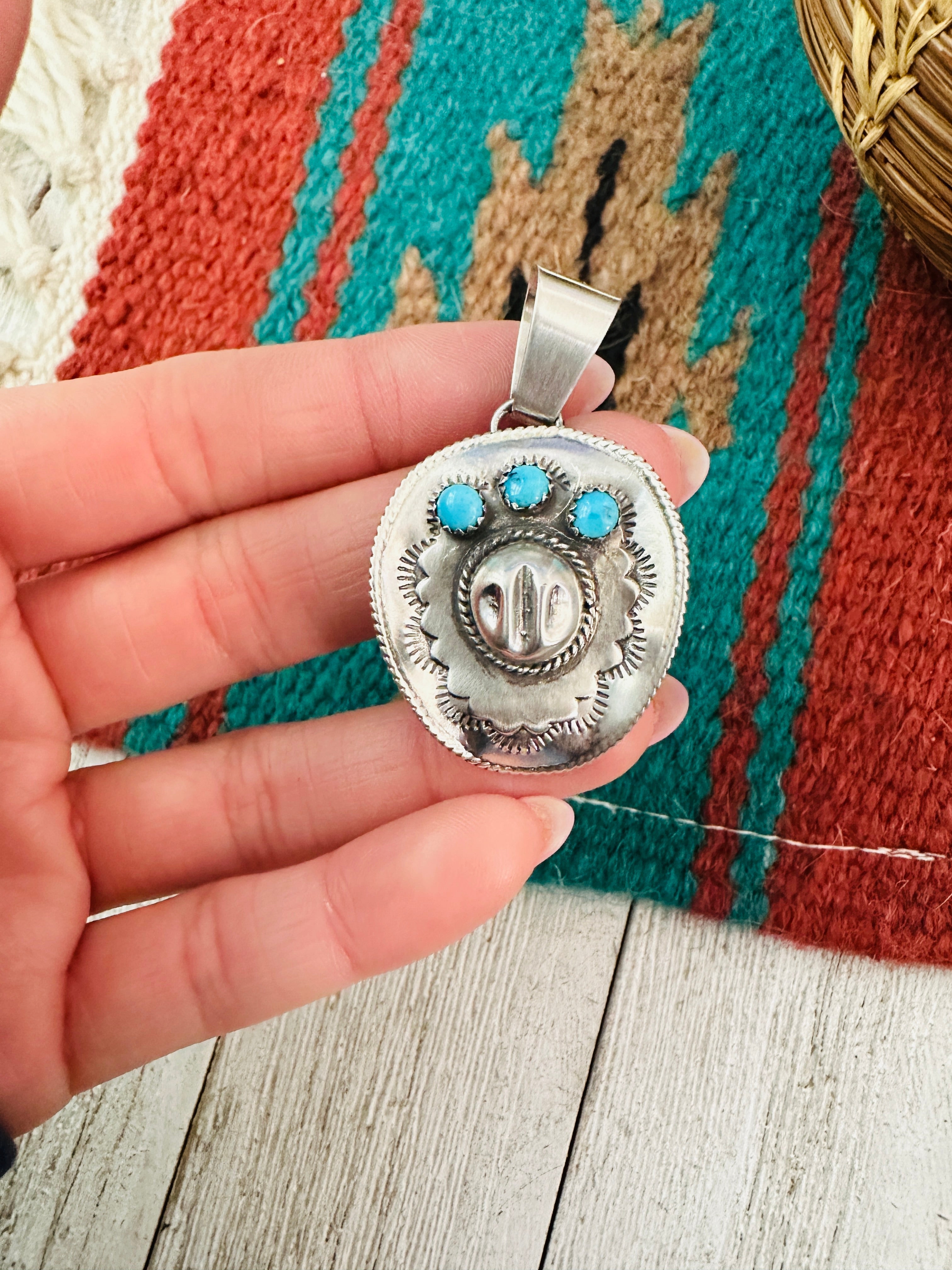 Navajo Turquoise & Sterling Silver Cowboy Hat Pendant