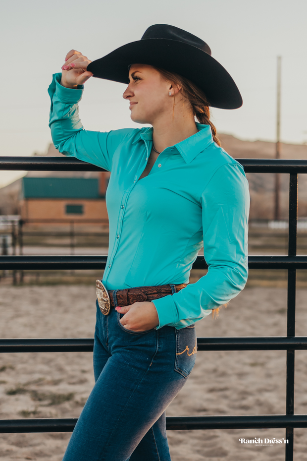 TURQUOISE PERFORMANCE RODEO SHIRT (ADULT)