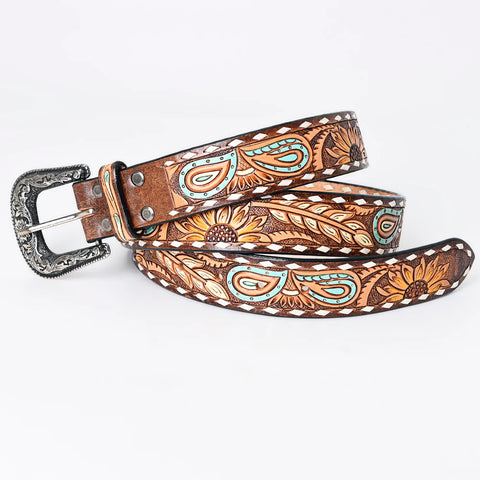 American Darling Beautifully Hand Tooled Brown Genuine American Leather Belt Men and Women Western Belt with Removable Buckle