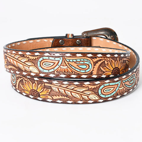 American Darling Beautifully Hand Tooled Brown Genuine American Leather Belt Men and Women Western Belt with Removable Buckle