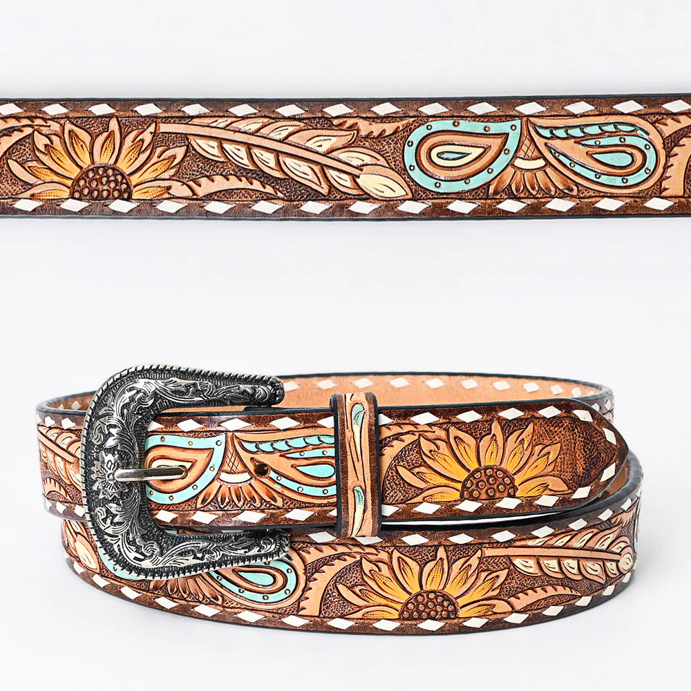 American Darling Beautifully Hand Tooled Brown Genuine American Leather Belt Men and Women Western Belt with Removable Buckle