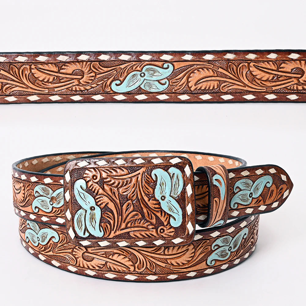 American Darling Beautifully Hand Tooled Brown Genuine American Leather Belt Men and Women Western Belt with Removable Buckle