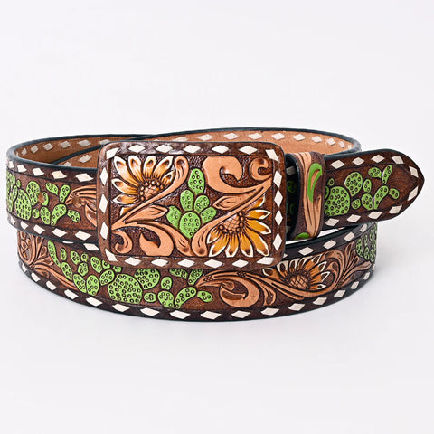 American Darling Beautifully Hand Tooled Brown Genuine American Leather Belt Men and Women Western Belt with Removable Buckle