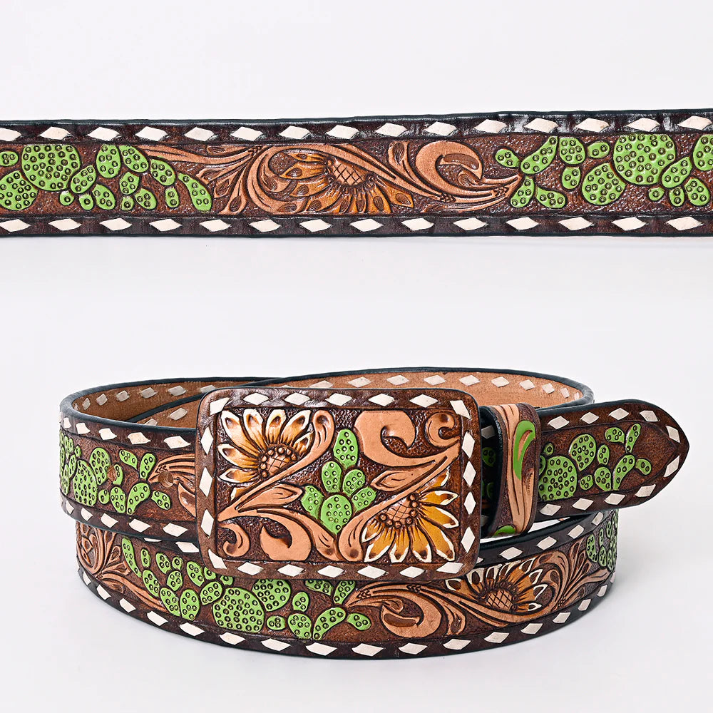 American Darling Beautifully Hand Tooled Brown Genuine American Leather Belt Men and Women Western Belt with Removable Buckle