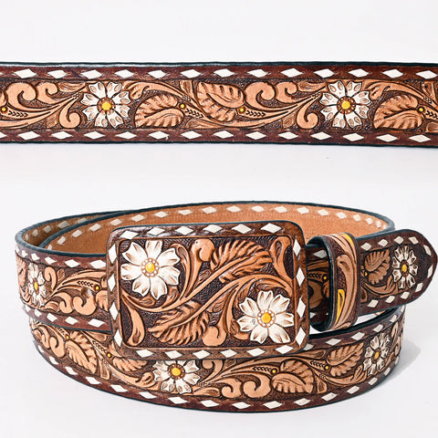 American Darling Beautifully Hand Tooled Brown Genuine American Leather Belt Men and Women Western Belt with Removable Buckle