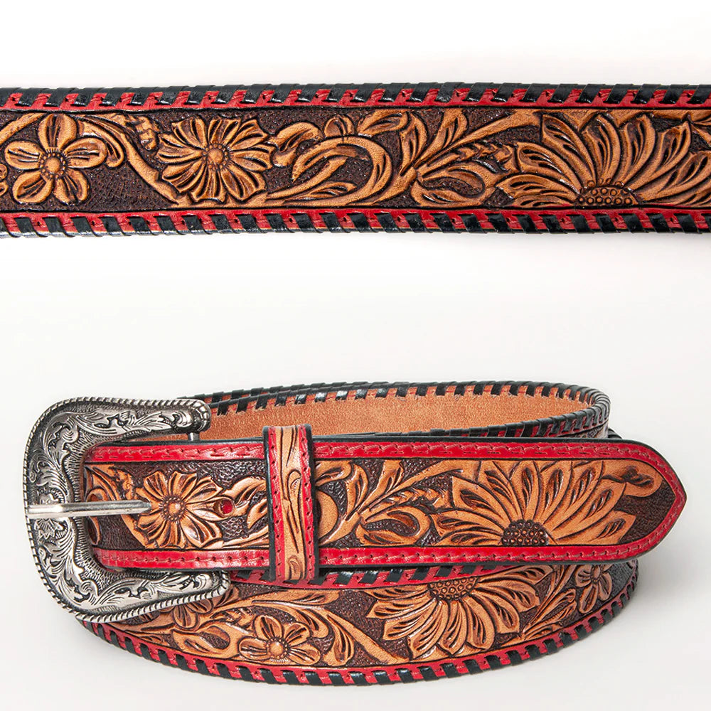 American Darling Beautifully Hand Tooled Brown Genuine American Leather Belt Men and Women Western Belt with Removable Buckle