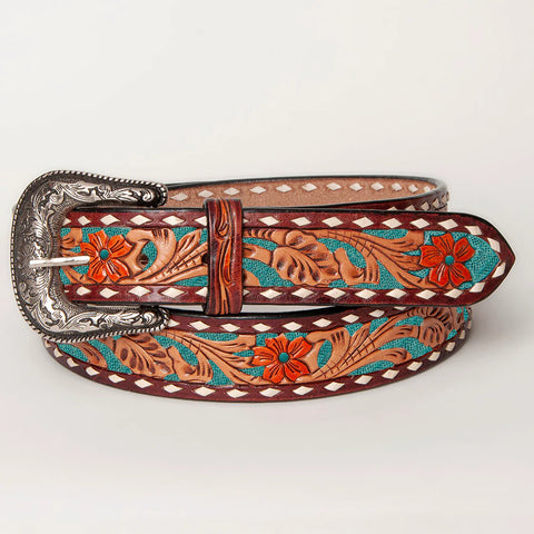 American Darling Beautifully Hand Tooled Brown Genuine American Leather Belt Men and Women Western Belt with Removable Buckle