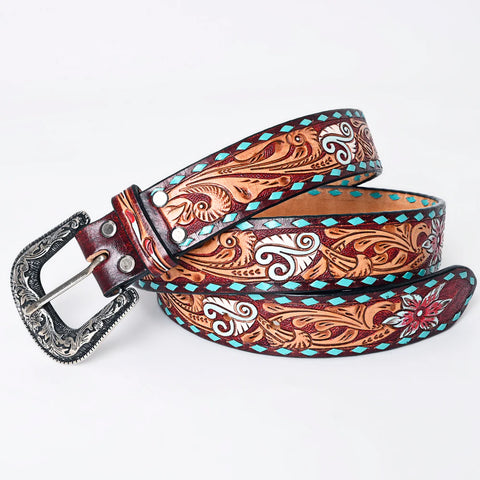 American Darling Beautifully Hand Tooled Brown Genuine American Leather Belt Men and Women Western Belt with Removable Buckle