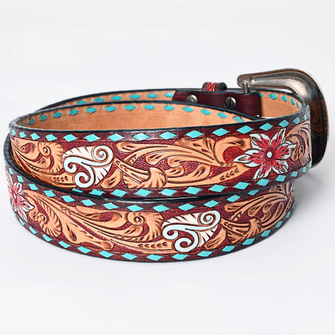 American Darling Beautifully Hand Tooled Brown Genuine American Leather Belt Men and Women Western Belt with Removable Buckle