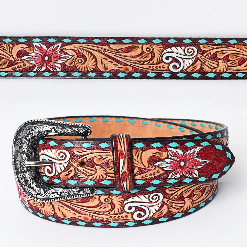 American Darling Beautifully Hand Tooled Brown Genuine American Leather Belt Men and Women Western Belt with Removable Buckle