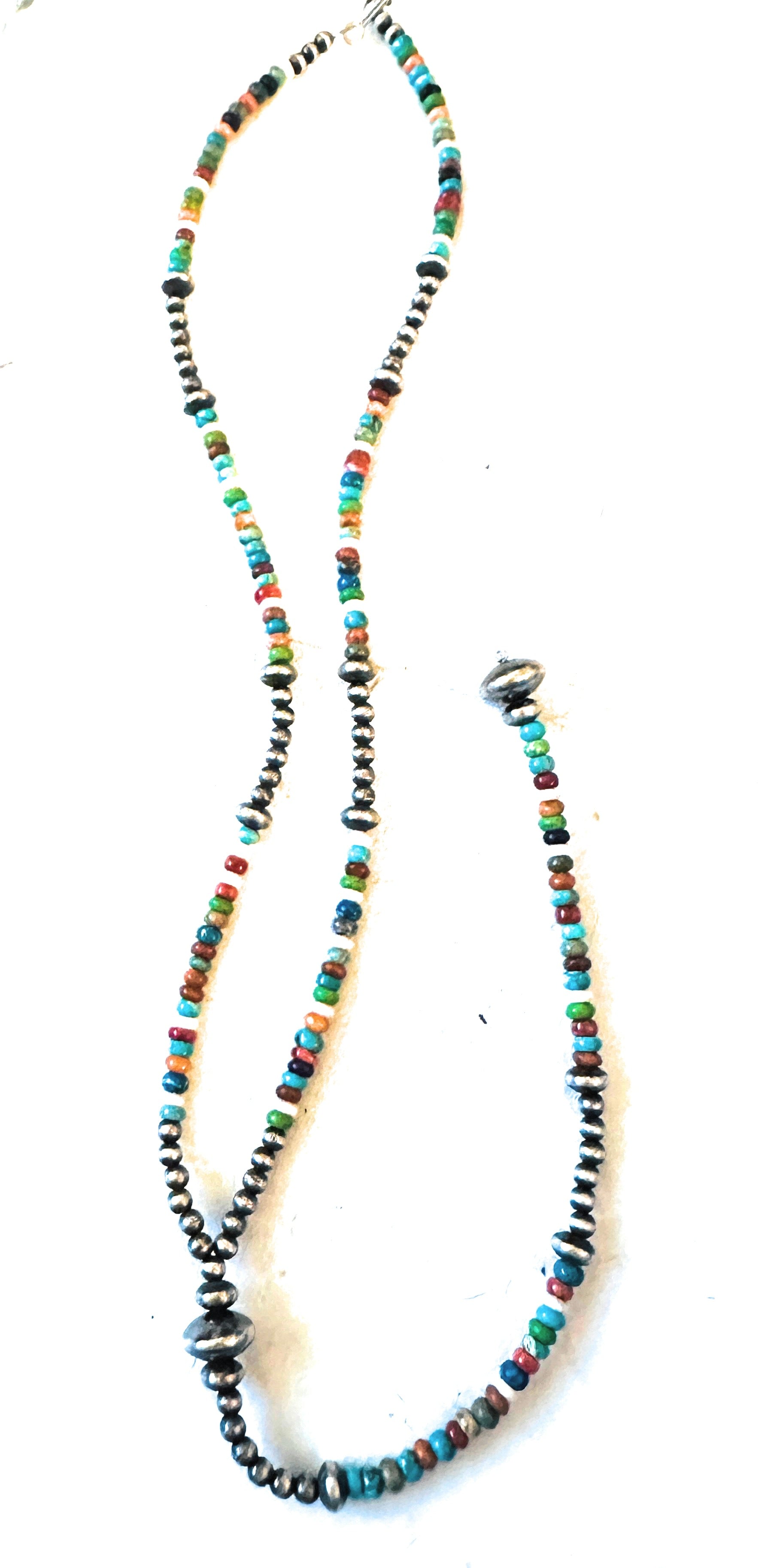 Navajo Sterling Silver & Multi Stone Beaded Lariat Necklace