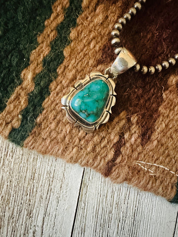 Navajo Morenci Turquoise & Sterling Silver Pendant