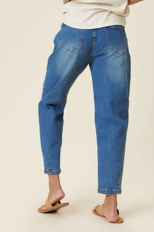 Medium Wash Distressed Slouchy Jeans for Women in Denim Fabric