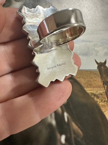 Handmade Wild Horse, Rhodonite, Purple Dream Mojave And Sterling Silver Adjustable Ring