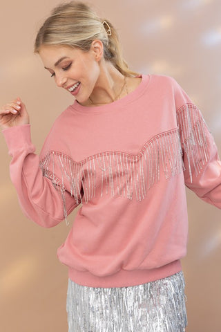 Rhinestone Fringe Pullover Top