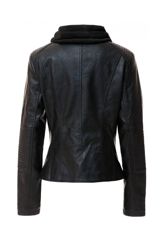 Women's Hood PU Leather Jacket