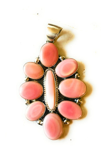 Navajo Queen Pink Conch Shell & Sterling Silver Cluster Pendant