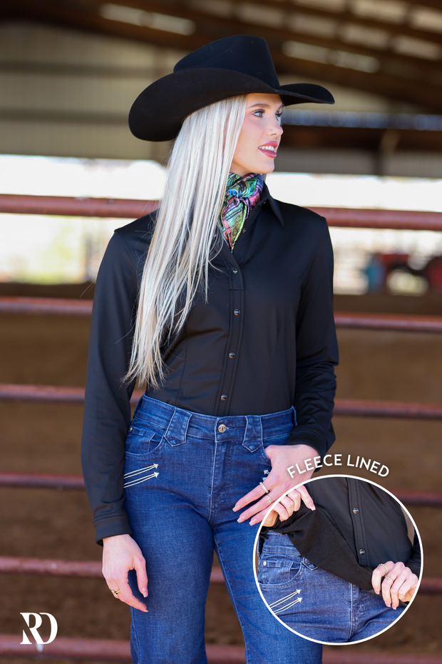 BLACK POLAR FLEECE PERFORMANCE RODEO SHIRT