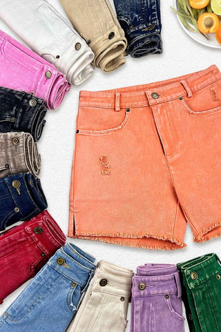 CASUAL WASHED STYLE DENIM SHORTS WITH POCKETS