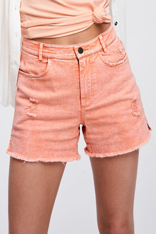 CASUAL WASHED STYLE DENIM SHORTS WITH POCKETS