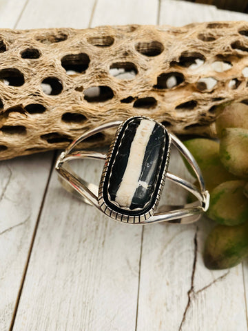 Navajo Sterling Silver & Zebra Jasper Cuff Bracelet Signed