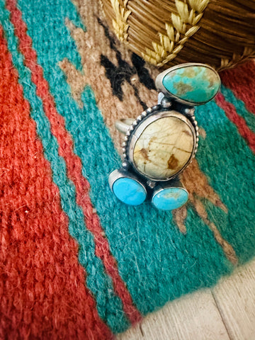 Navajo Ribbon Turquoise & Sterling Silver Adjustable Ring