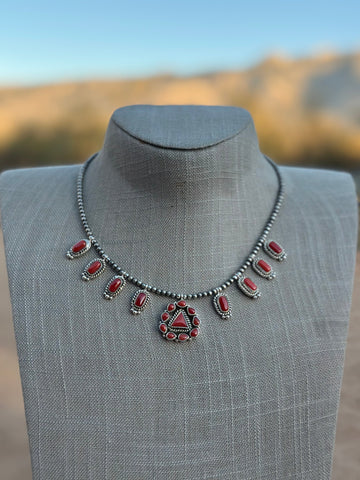 Handmade Beaded Coral & Sterling Silver Mini Squash Necklace