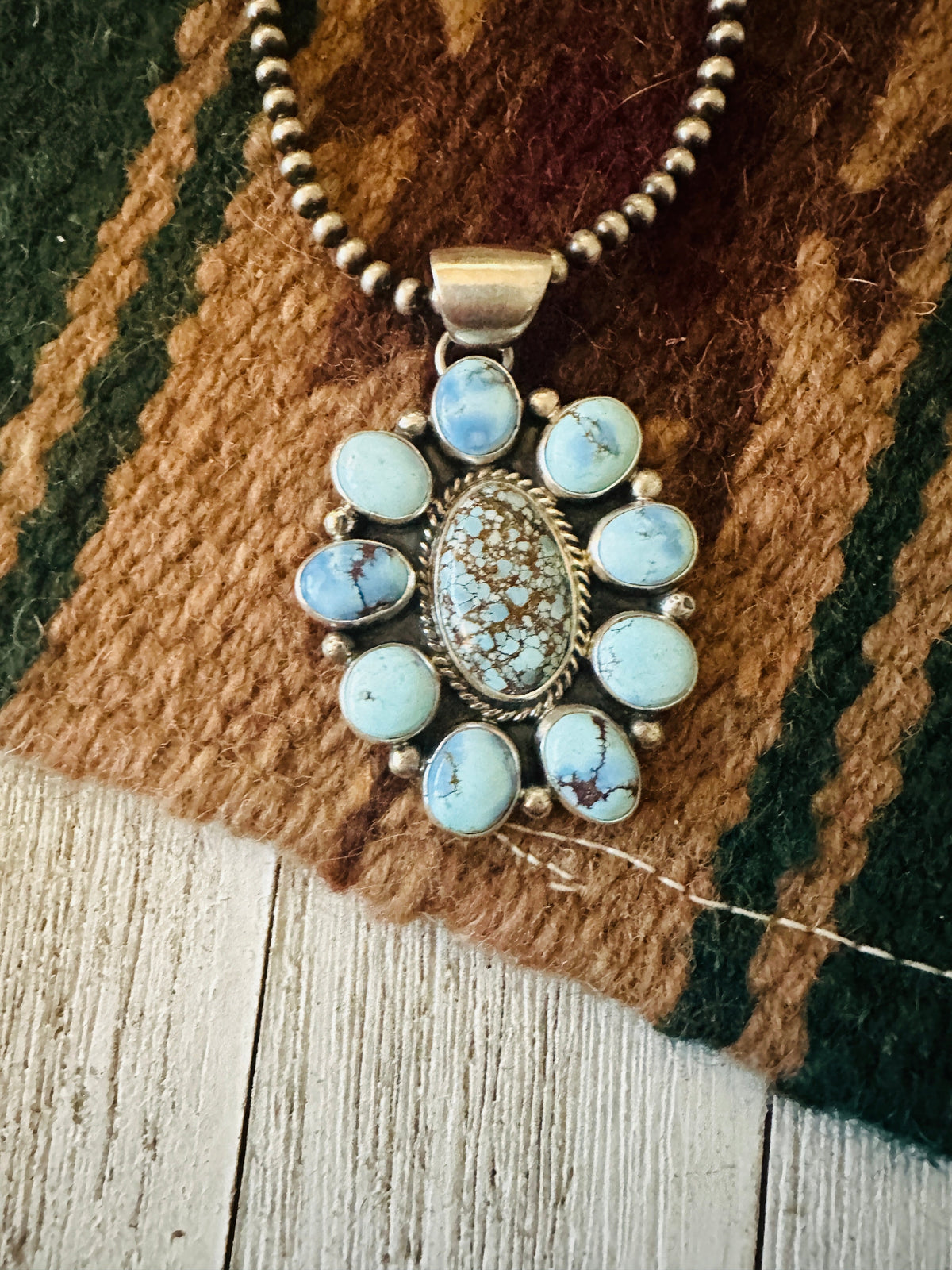 Navajo Golden Hills Turquoise & Sterling Silver Cluster Pendant