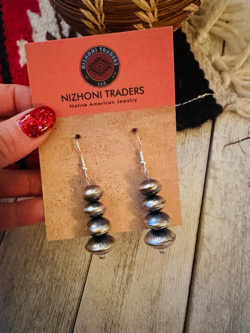 Navajo Sterling Silver Pearl Beaded Drop Earrings