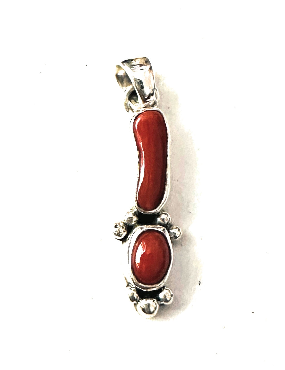 Navajo Red Coral & Sterling Silver Pendant