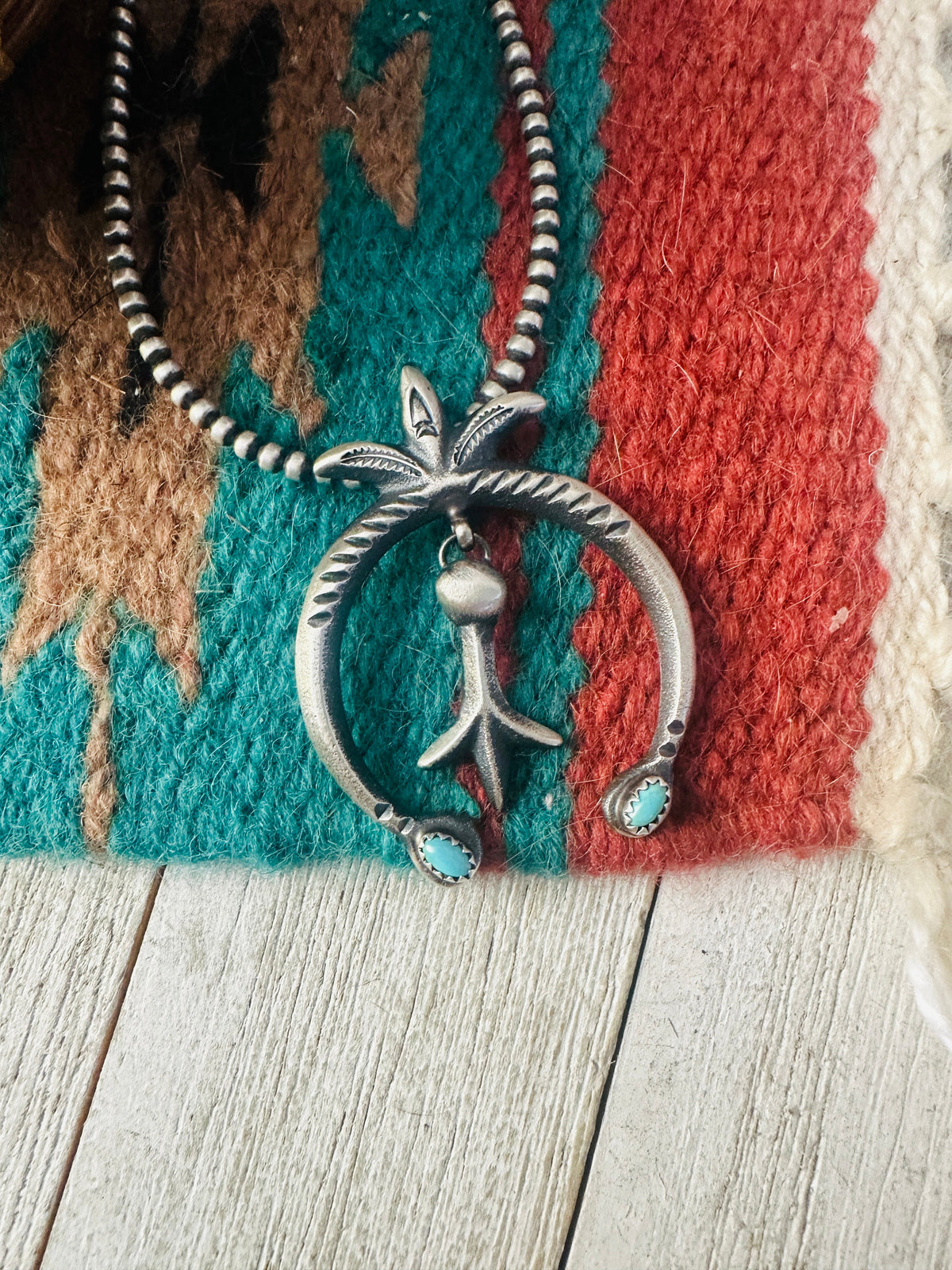 Navajo Turquoise & Sterling Silver Naja Pendant by Martha Cayatineto