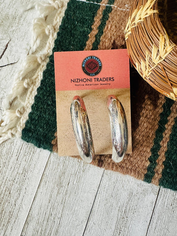 Navajo Hand Stamped Sterling Silver Hoop Earrings