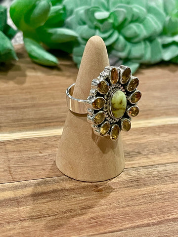 Beautiful Handmade Multi Stone , Palomino Variscite And Sterling Silver Adjustable Ring