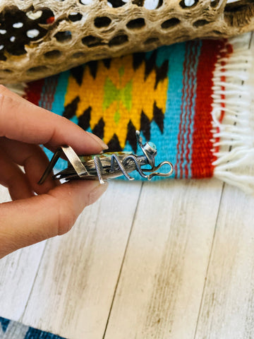 Navajo Sterling Silver & Number 8 Mountain Beetle Turquoise Pendant