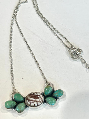 Handmade Sterling Silver,  Turquoise & Wild Horse Bar Necklace