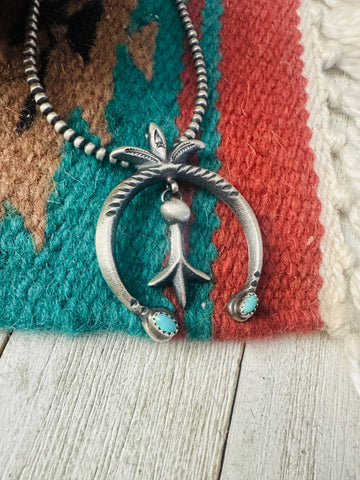 Navajo Turquoise & Sterling Silver Naja Pendant by Martha Cayatineto