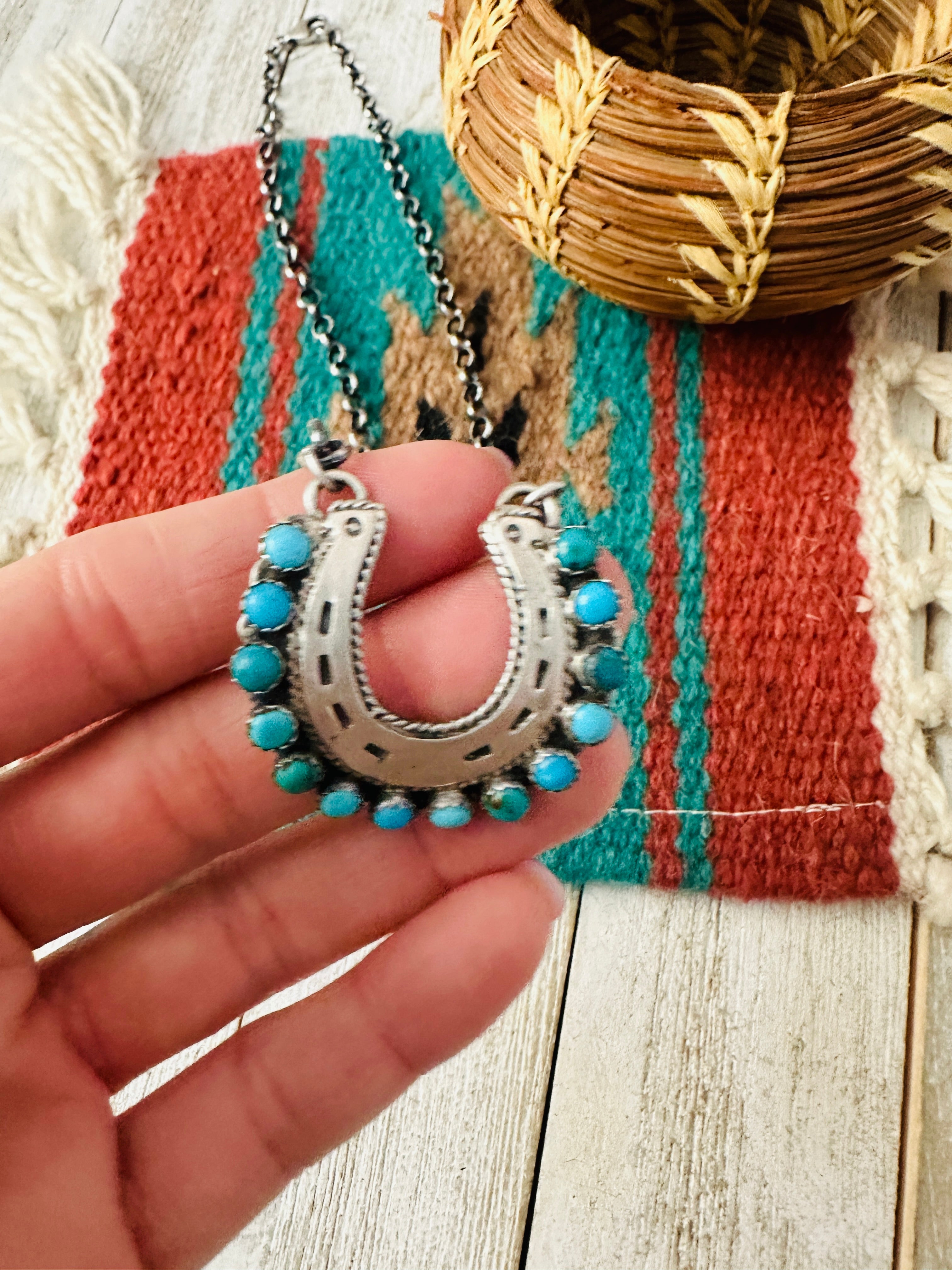 Navajo Turquoise & Sterling Silver Horseshoe Necklace