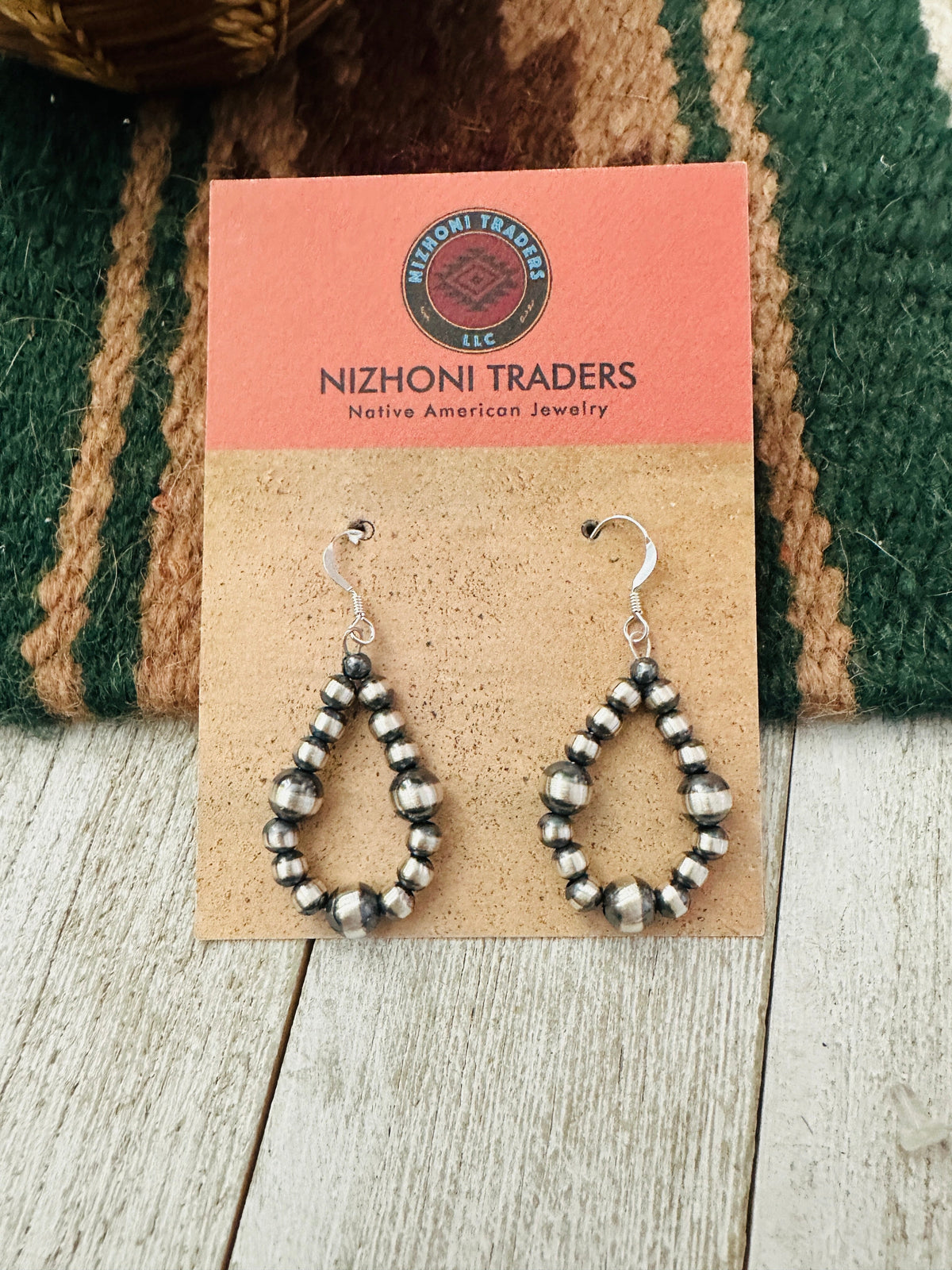 Navajo Sterling Silver Pearl Beaded Dangle Hoop Earrings