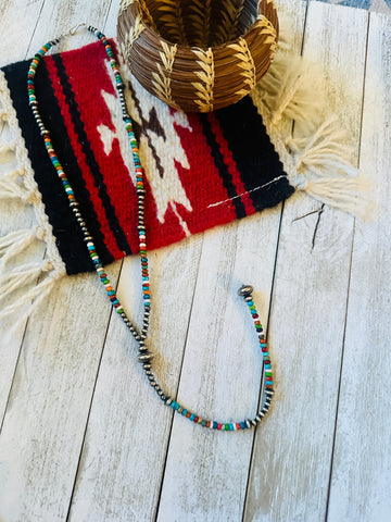 Navajo Sterling Silver & Multi Stone Beaded Lariat Necklace