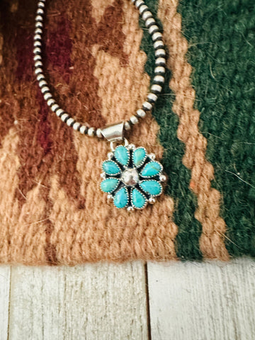 Navajo Turquoise & Sterling Silver Cluster Flower Pendant